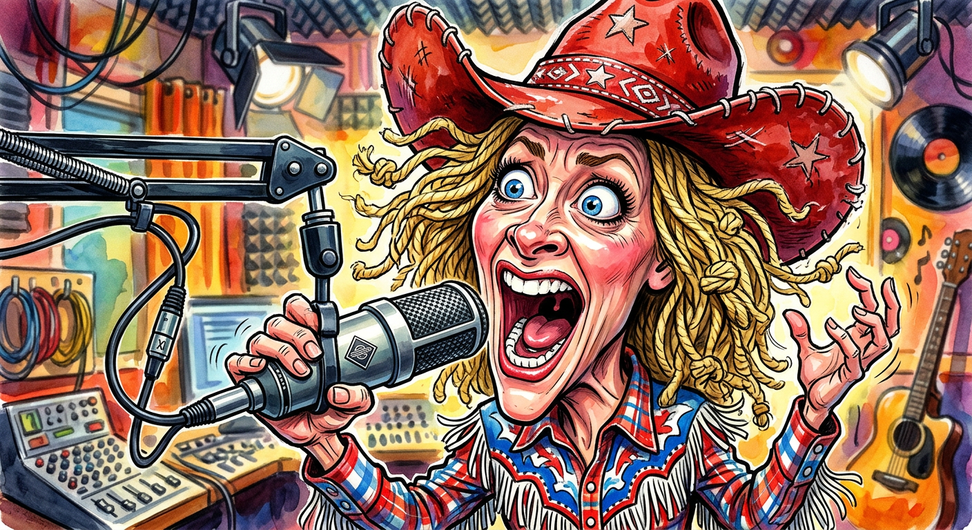 A caricature of the star for the article Joan Cusack Refuses to Break Character and Only Answers to Cowgirl showing her dressed as a toy cowgirl.