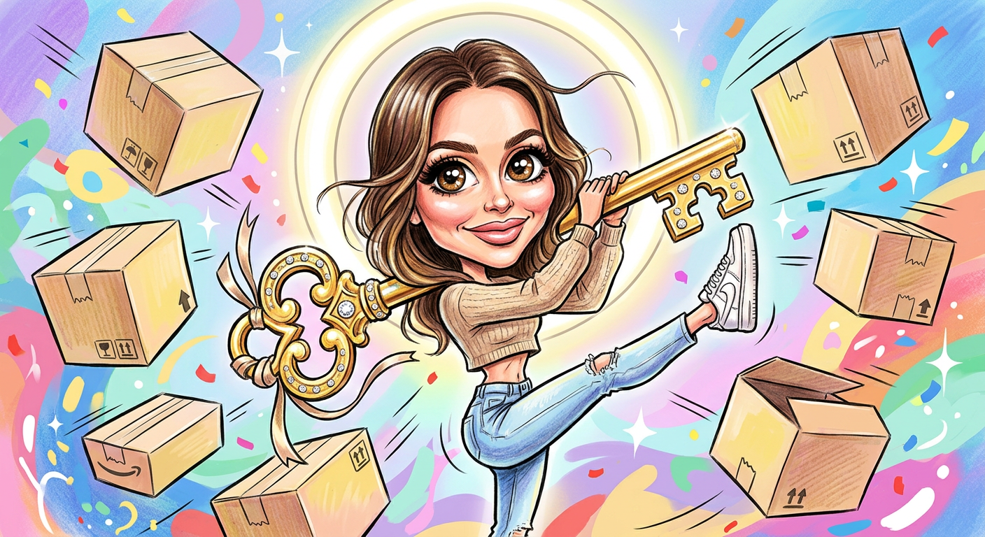 A caricature of the star celebrating the article Mormon Wife Whitney Leavitt Buys Dream Home With Custom TikTok Choreography Pantry.