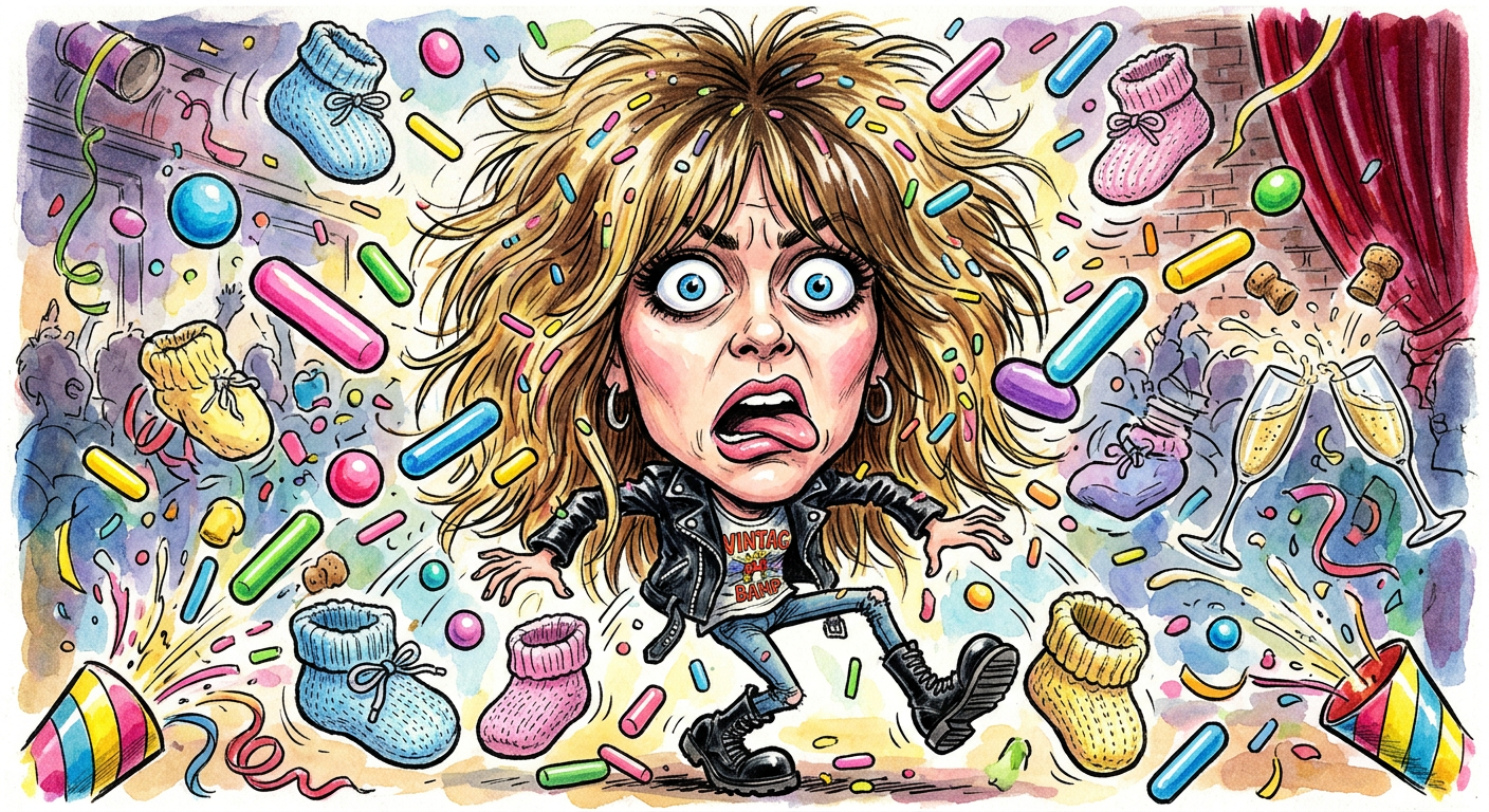 A caricature of the celebrity in the article titled Rock Star Offspring Ruby Stewart Successfully Ambushed by Friends with Tiny Sandwiches.