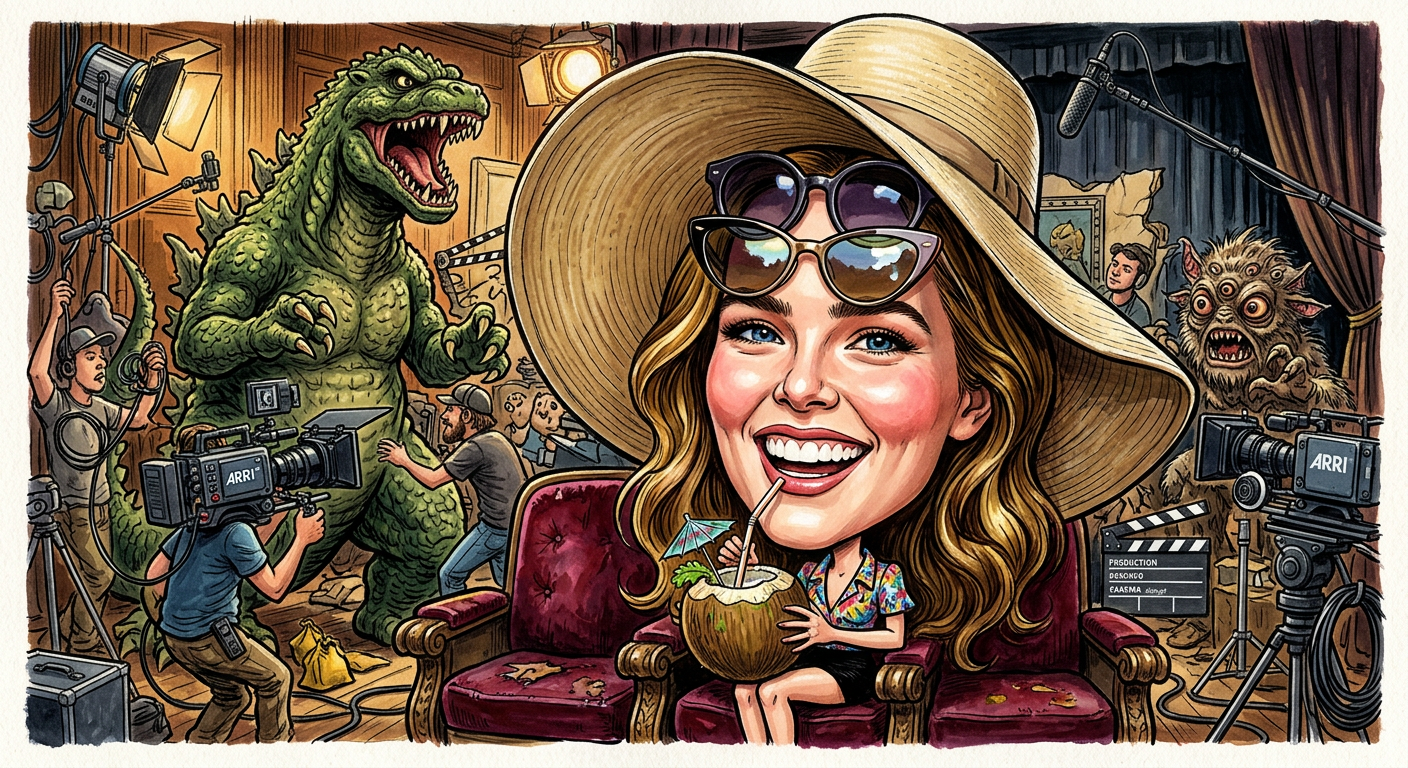 A caricature of the actress for the article titled Zoey Deutch Invents ‘Vacationmaxxing’ to Legally Count Blinking as a Two-Week Siesta.