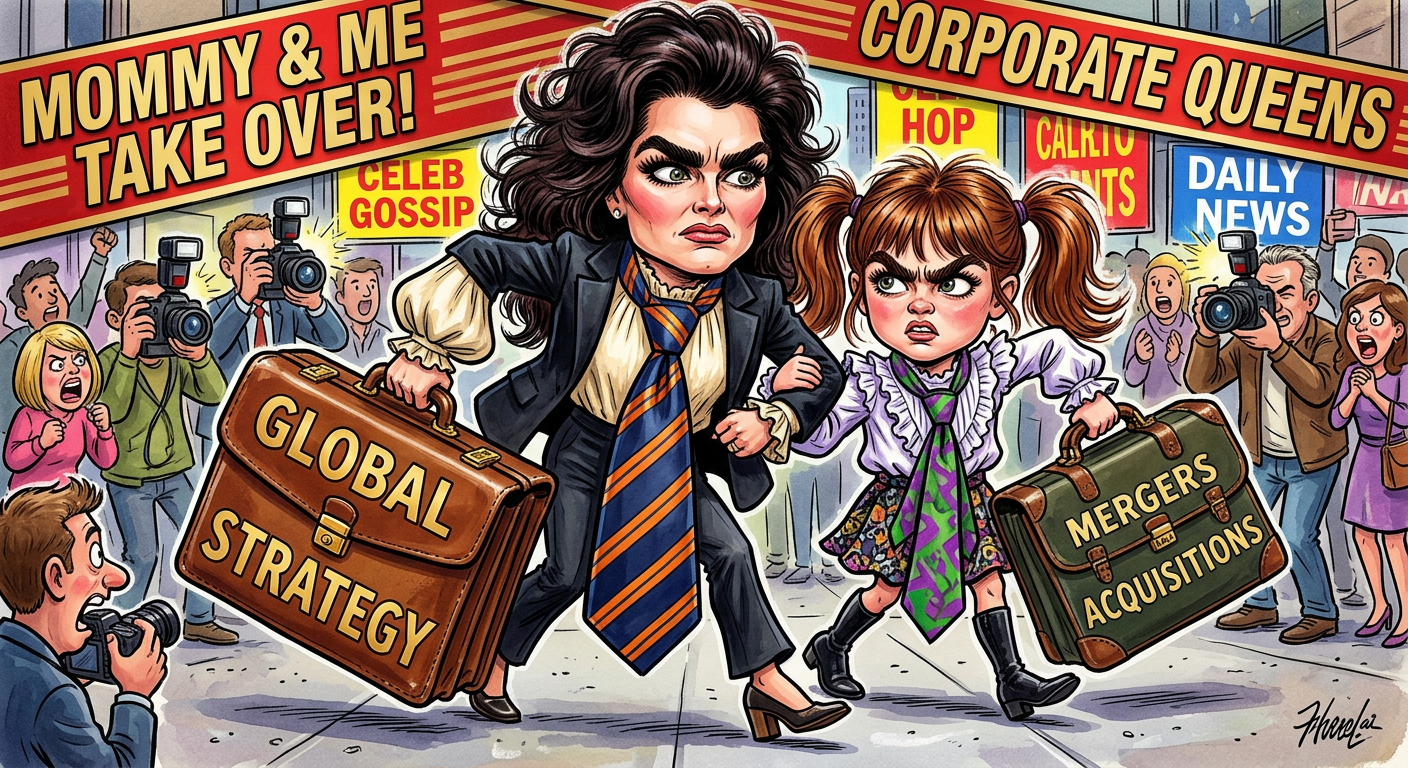 A caricature of the celebrity duo for the article Brooke Shields and Daughter Officially Join Corporate America to Confuse Mid-Level Accountants.