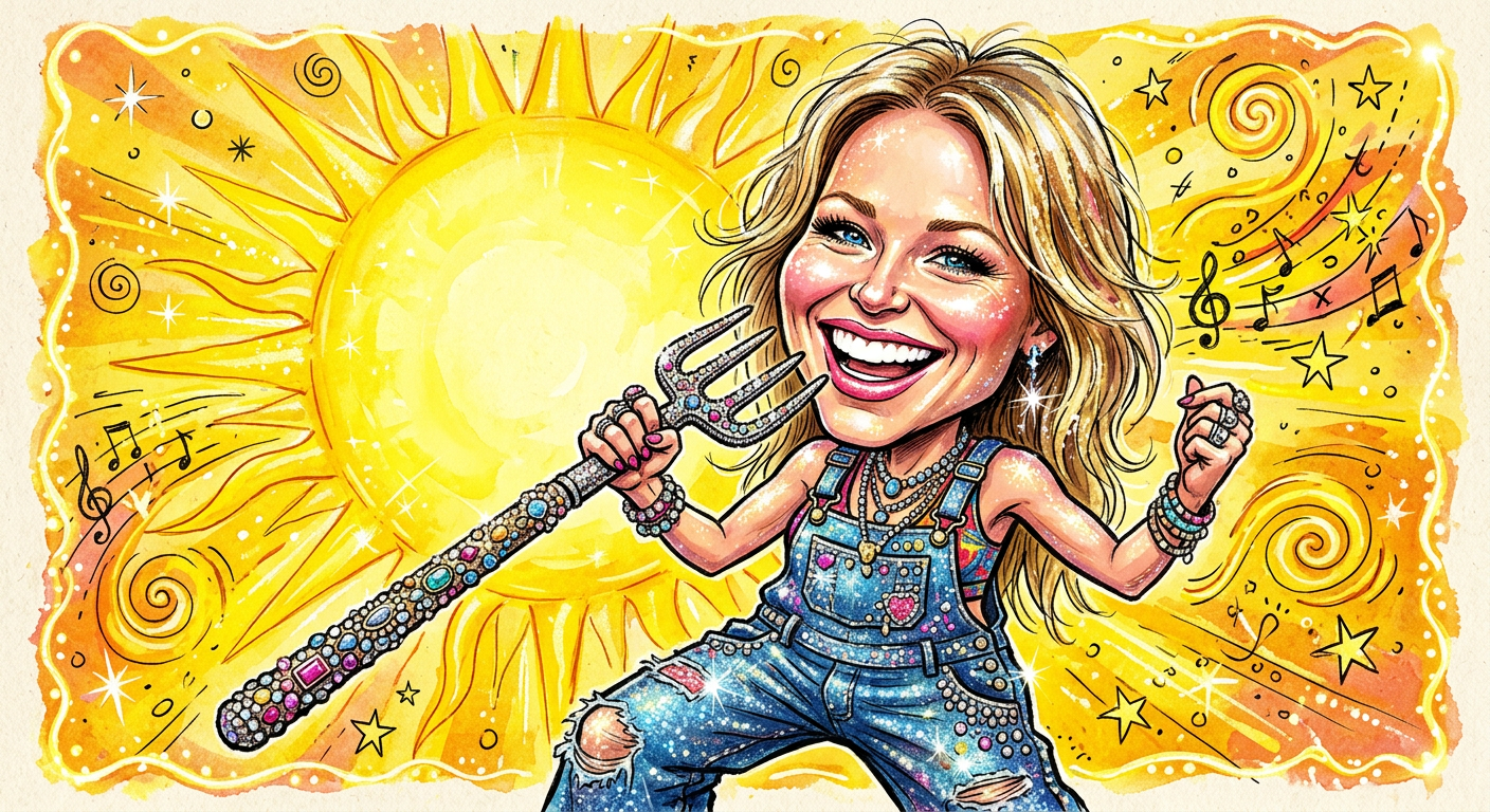 A caricature of the singer illustrating the story Jewel Mistakenly Identifies Overalls as High Fashion in Terrifying Summer Style Update.