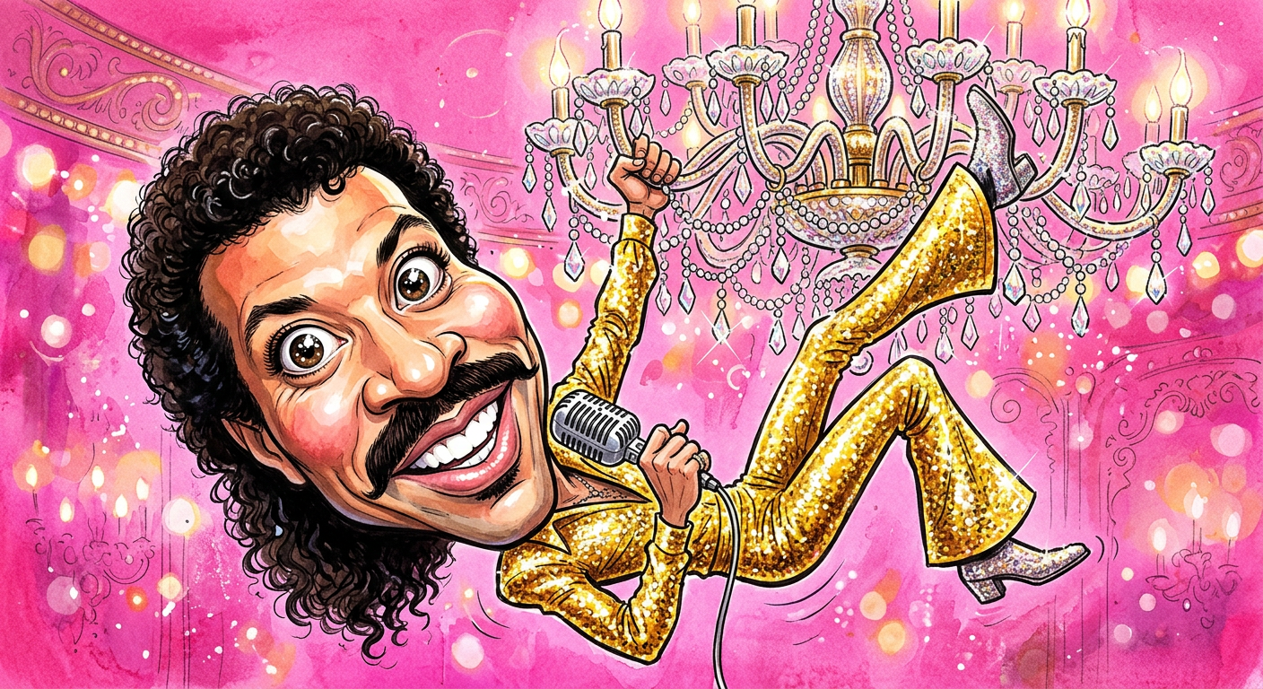 A caricature of the legendary singer inspired by the article Lionel Richie Trapped in Ceiling While Dancing, Refuses to Come Down for Tea.