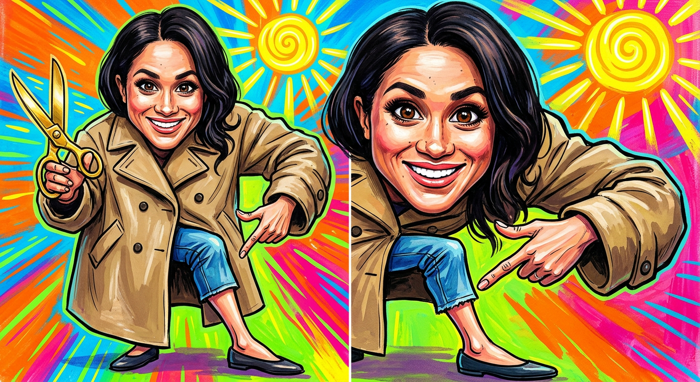 A caricature of the Duchess highlighting how Meghan Markle Invents Ankle Exposure to Battle the Global Heat Crisis.